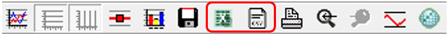 Save the data as an xlsx or CSV file by clicking the marked buttons on the toolbar. (CSV file is recommended). 